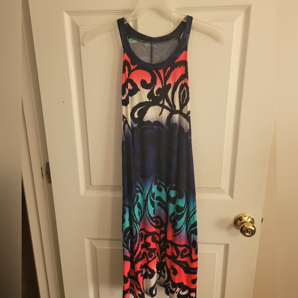 Boutique Blue and Pink Printed Tank Top Dress